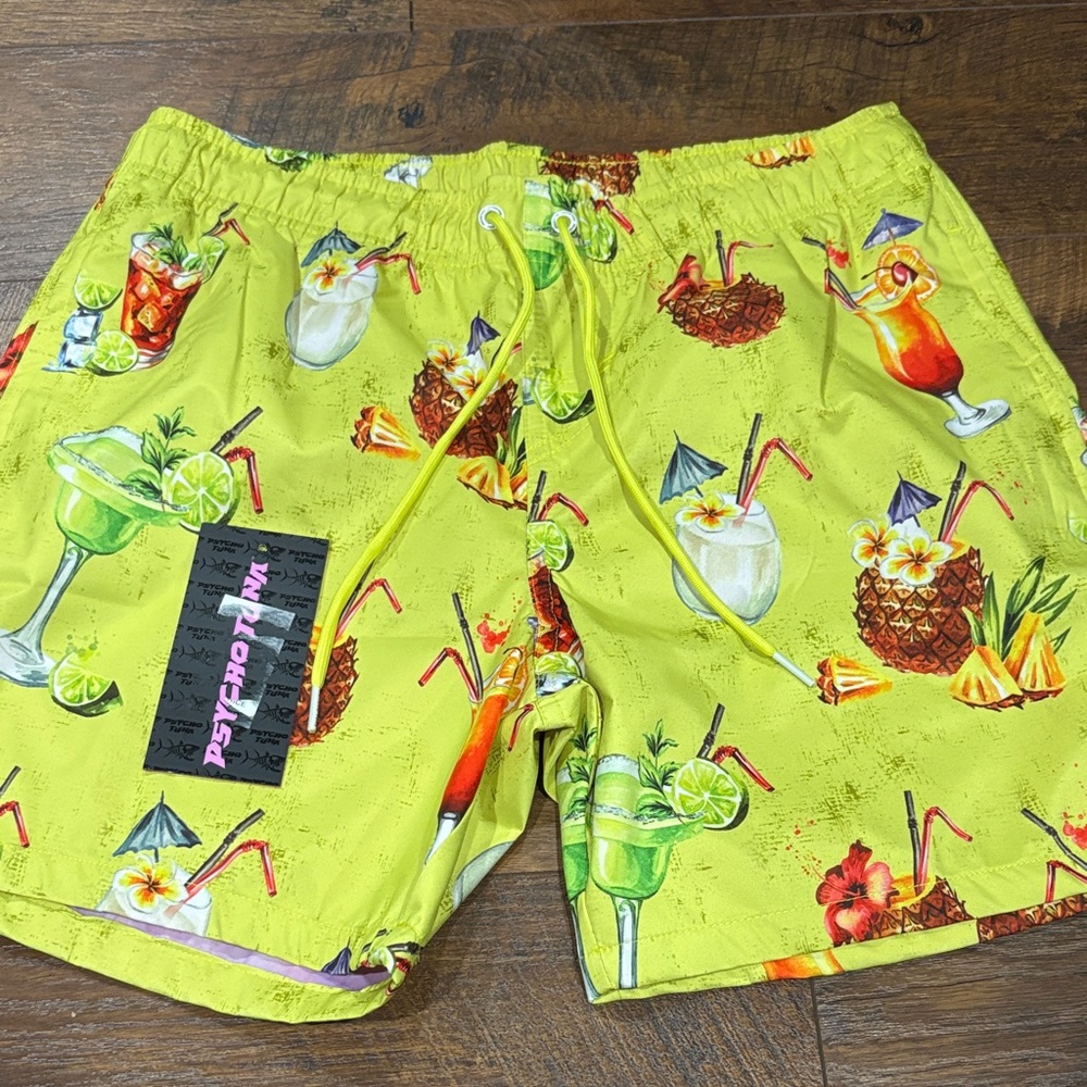 Psycho Tuna Men's Vibrant Cocktail Print Swim Shorts - Lime